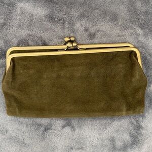 Dark green suede clutch wallet